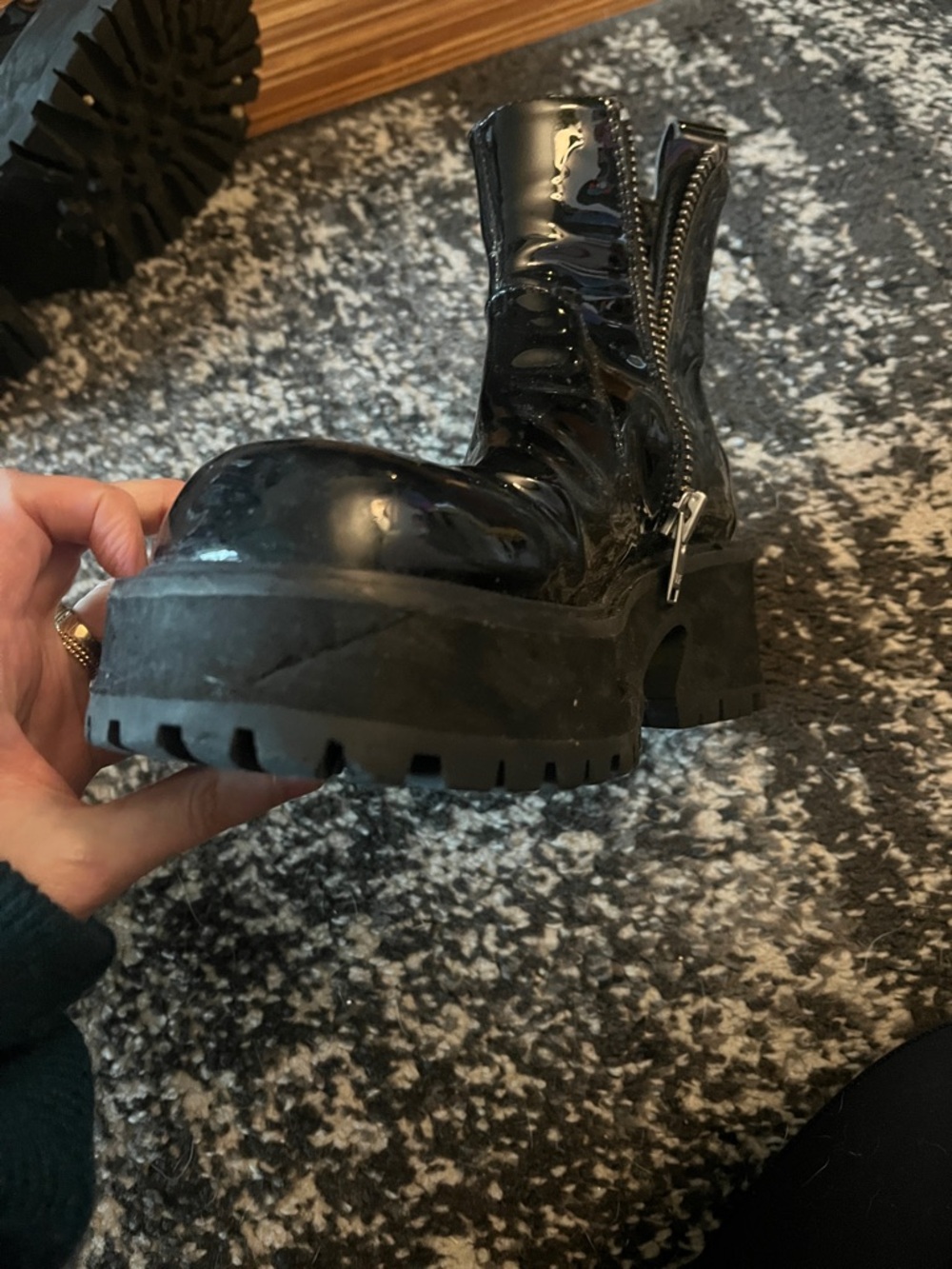 UNIF Black Patent Chunky Platform Ankle Boots with Side Zips - Picture 9 of 14
